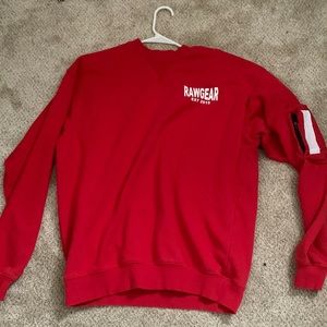 red rawgear crewneck with pocket on left sleeve